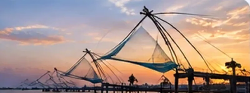 Chinese fishing nets in Kochi at sunset