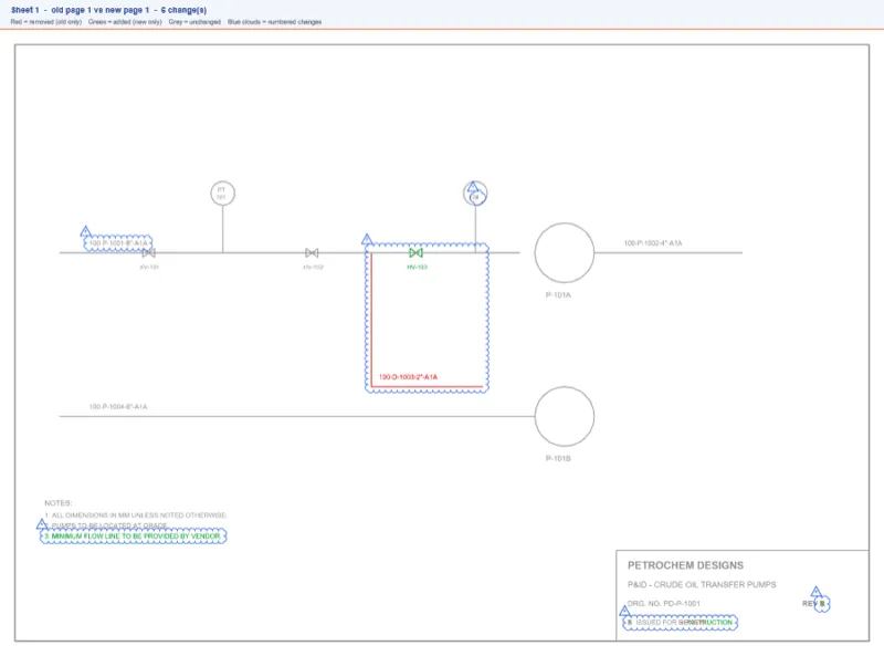 Overlay sheet of old and new revision